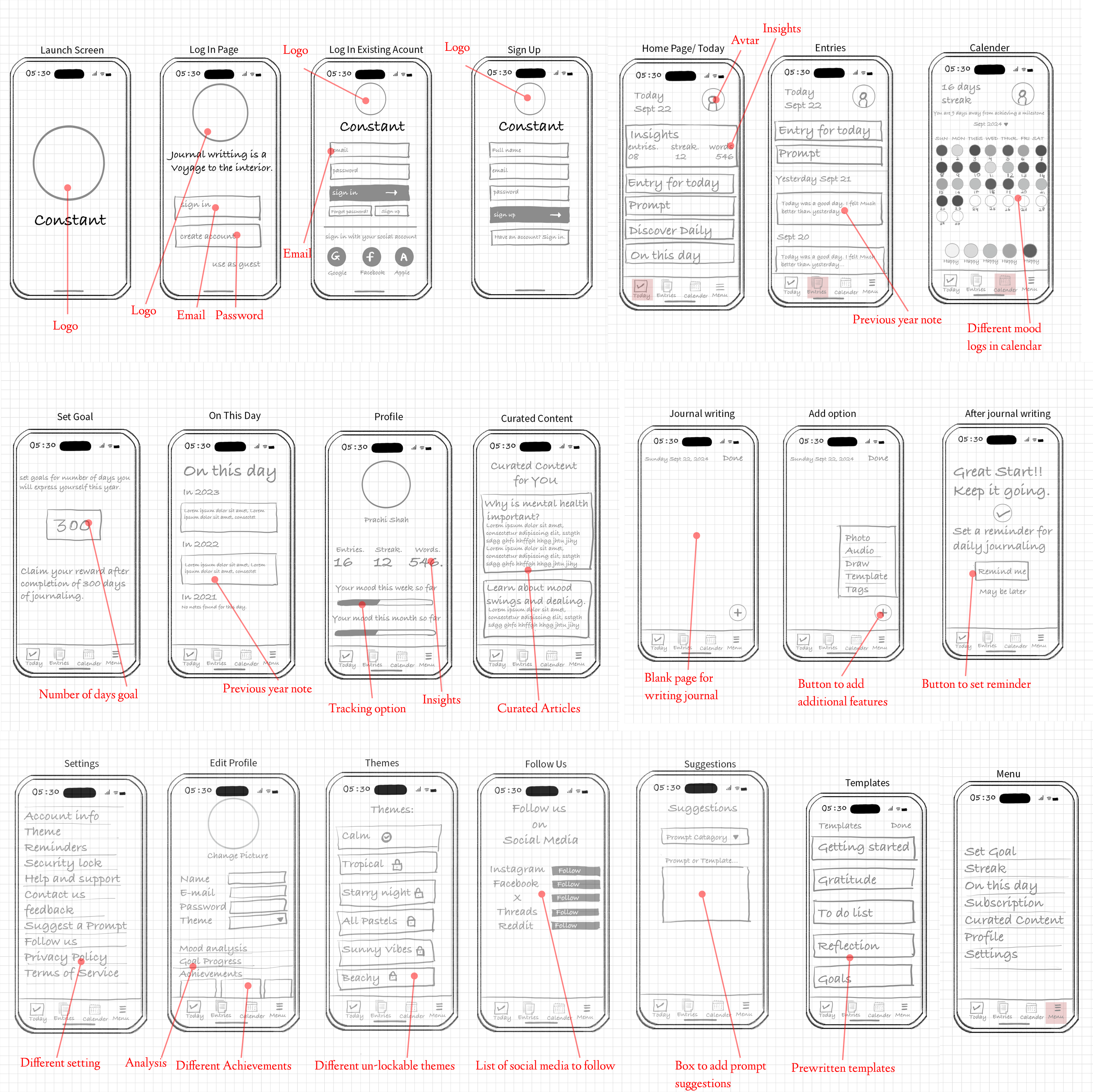 Constant lo-fi wireframes